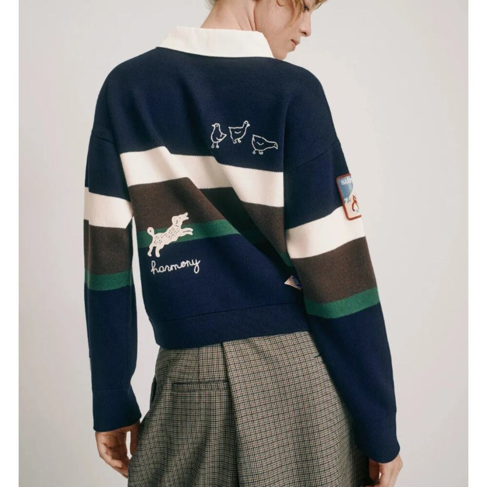 SEA New York Striped Polo Rugby Sweater MEDIUM Cotton Varsity Embroidered $365 - Picture 3 of 16